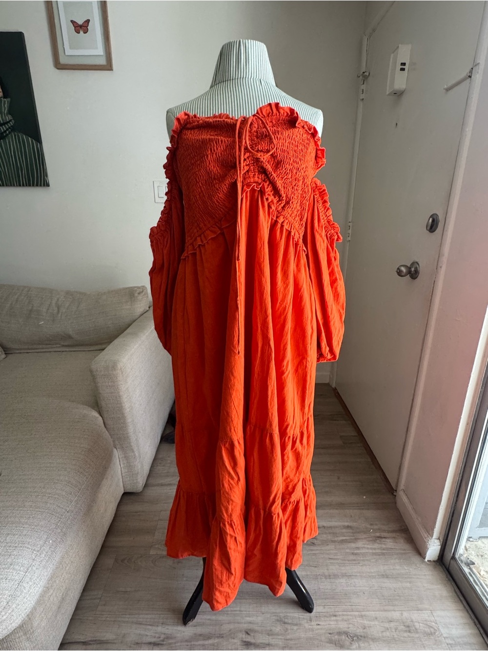 Showpo Orange Off-Shoulder Smocked Maxi Dress